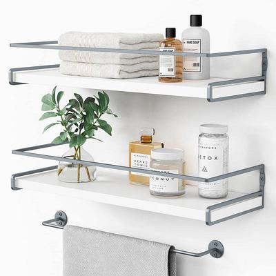 Decorative Wall Shelves Set of 2 for Bathroom with Towel Bar - On