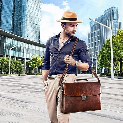 Banuce Full Grains Italian Leather Briefcase for