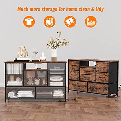 5 Fabric Drawers Dresser with Metal Frame and Wooden Top - Costway