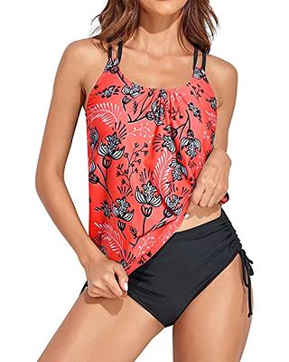 Holipick Two Piece Blouson Tankini Swimsuits for Women Tummy Control  Bathing Suits Modest Tankini Top with Bikini Bottom