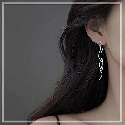 925 Sterling Silver Earrings Fashionable Long Threader Earrings Handmade  Twisted Linear Curved Dangle Drop Earrings Hypoallergenic Tiny Twist  Earrings For Women Teens Girls - Yahoo Shopping