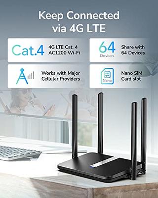 4G LTE Router, NRadio Portable AC1200 Dual Band Unlocked 4G Modem Router  with SIM Card Slot, 6 Build-in Antennas and WiFi Speed Up to 1200Mbps,  Mobile