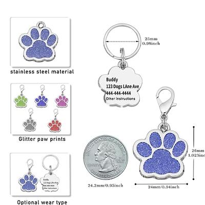 Glitter Paw Print Pet ID Tags in Stainless Steel