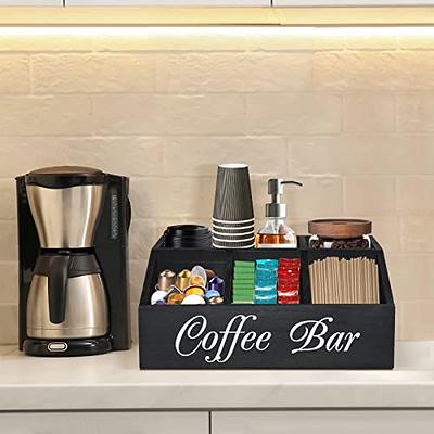 Coffee Bar Organizer, Wooden Coffee Station Accessories Storage Bin Box, Farmhouse Coffee Caddy Countertop Decor, Rustic Condiment Holder for Coffee