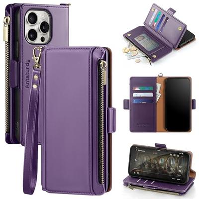 ZVE iPhone 13 Pro Max Crossbody Wallet Case, Magnetic Magsafe Leather Phone  Case with RFID Bolcking Card Holder Wrist Strap, Zipper Purse Cover for