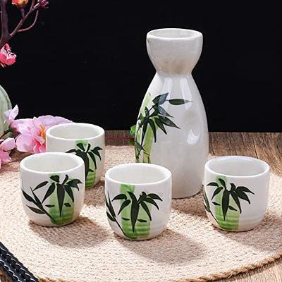 TEANAGOO Ceramic Sake Set with Warmer Pot Bamboo Tray, 10pcs/Set