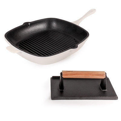 Neo 2pc Cast Iron Set 10 Fry Pan & 11 Grill Pan Set Oyster - The