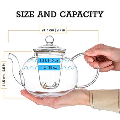 Kitchen Glass Teapot with Infuser - Glass Tea Kettle for Stove Top with  Removable Stainless Steel Strainer, Microwave & Dishwasher Safe, Tea Pot  with Blooming, Loose Leaf Tea Sampler, Tea Maker