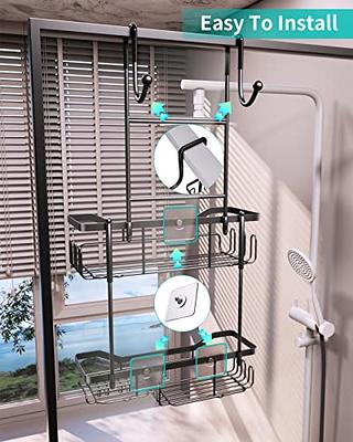 HapiRm Hanging Shower Caddy Over The Door with Soap Holder-Black