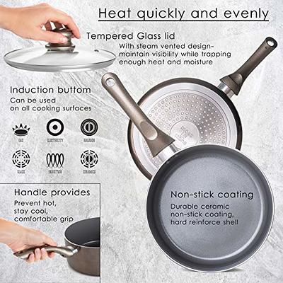  Goodful Ceramic Nonstick Pots and Pans Set, Titanium-Reinforced  Premium Nonstick Coating, Dishwasher Safe Pots and Pans, Tempered Glass  Steam Vented Lids, Stainless Steel Handles, 12-Piece, Gray: Home & Kitchen