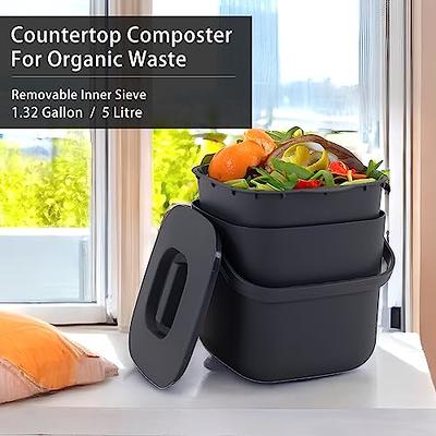 Compost Bin for Kitchen Counter, LALASTAR Small Metal Compost Bin Indoor  Kitchen Sealed with Lid for Food Waste, Countertop Composter Container