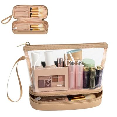  SOIDRAM Makeup Bag Checkered Cosmetic Bag Brown Makeup Pouch  1Pcs Large Capacity Makeup Bags and 1Pcs Makeup Brushes Storage Bag Travel Toiletry  Bag Organizer : Beauty & Personal Care