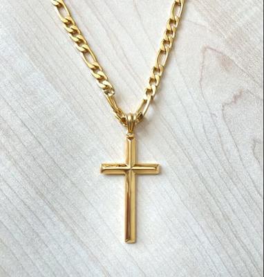 ADORATO JEWELRY 24K Gold Figaro Chain Style Cross Pendant Necklace 5MM Cross  Necklace Clasp for MEN, HUSBAND Thin for Charms Miami Cuban Link Diamond  Cut Religious Beveled Edge (22) - Yahoo Shopping