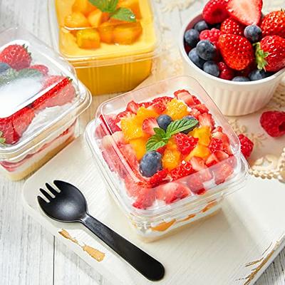 Qeirudu 50 Pack 8 oz Square Plastic Dessert Cups with Lids and Sporks,  Disposable Cake Cups Yogurt Parfait Containers for Fruit, Pudding, Mousse,  Ice Cream and Strawberry Shortcake - Yahoo Shopping