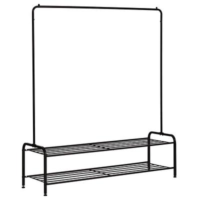 White Metal Garment Clothes Rack with Shelves 74.8 in. W x 76.8 in. H rack-554  - The Home Depot