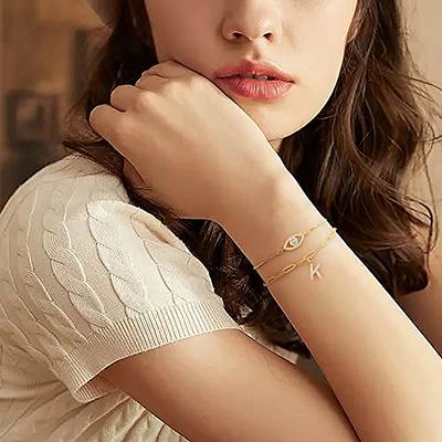  14K Real Solid Gold Initial Bracelet for Women