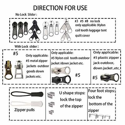 Meikeer 252 Pieces Zipper Repair Kit Replacement Zipper Zipper Pulls  Installation Tools for Bags Tents Luggage Sleeping Bag Jacket Outdoor