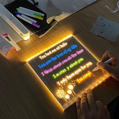 LED Note Board with Colors, Glowing Acrylic Message Marker Board with  Light, Light up Dry Erase Board with Stand as a Glow Memo Letter Board Note