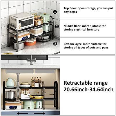 Under Sink Cabinet Shelf Organizer, Expandable Metal Under Sink Rack  Storage with 8 Removable Panels for Kitchen Bathroom, 2 Tiers, White