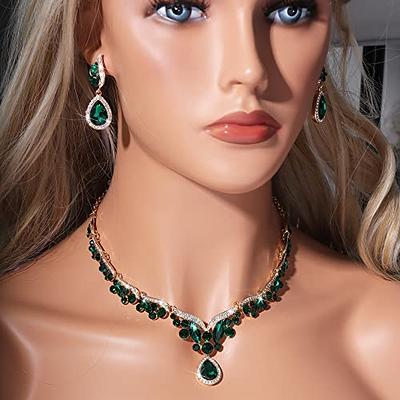uqvn Gold Emerald Necklace Earrings Jewelry Gifts Set for Bride Mom Wife  Grandmother Women on Wedding Birthday Party, Crystal Diamond Jewelry Set  Gift - Yahoo Shopping