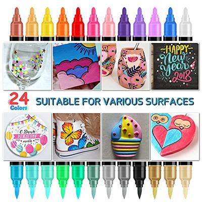 EBOT 24 Colors Dual Tip Acrylic Paint Pens Markers, Brush Tip Paint Markers  for