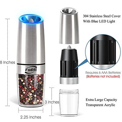 Electric Salt and Pepper Grinder Set - Stainless Steel Battery Operated  Salt & Pepper Mills with Light (Pack of 2) - Automatic One Handed Operation