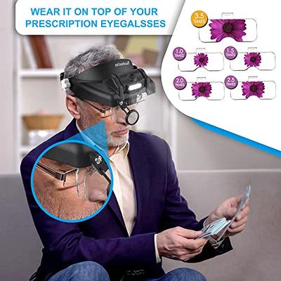 Lighted Head Magnifying Glasses Visor Headset with Light - Headband  Magnifier Loupe Hands-Free for Close  Work,Sewing,Crafts,Reading,Repair,Jewelry