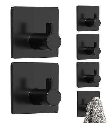 Honmein 6 Pcs Adhesive Wall Hooks for Hanging - Waterproof Shower Hooks,  Heavy Duty Towel Hooks for Bathrooms, Kitchens, and Offices (Black)