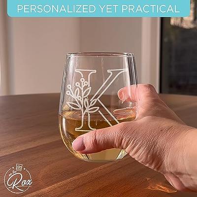 Teal Monogram Letter Stemless Wine Glass with Insulated Lid - K 