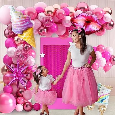 Hot Pink Party Decorations Pink Balloon Garland Arch Kit Pink Princess Girl  Bow Balloons Hot Pink Rose Red Light Pink Matte White Balloons Silver