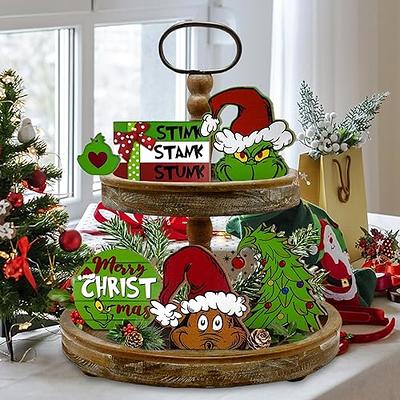 Grinch Tiered Tray Decor,Green Christmas Tree Wooden Signs