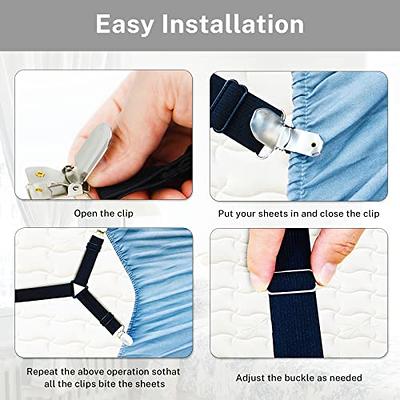 Bed Sheet Mattress Corner Straps X 4 Holder Elastic Fasteners Clips Ironing  Bd