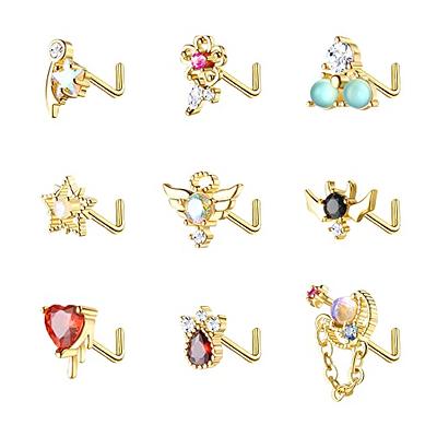 Dochais 9Pcs Nose Rings Studs L Shape Nose Rings for Women