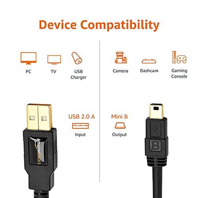   Basics USB-A to USB-B 2.0 Cable for Printer or External  Hard Drive, Gold-Plated Connectors, 6 Foot, Black