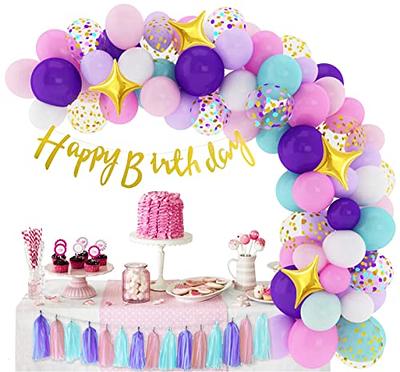 AYUQI Birthday Decoration,Purple White Happy Birthday Banner Birthday  Balloons Bunting Confetti Latex Balloons for Birthday Pastel Party  Decorations for Girls Women with Butterfly Cake Decoration 