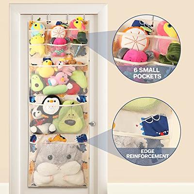 Stuffed Animal Storage Bag Over The Door Stuff Animals Organizer with 4  Large Pockets Hanging Mesh Bags for Baby Plush Toys