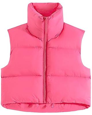 Fuinloth Women's Padded Vest, High Stand Collar Lightweight Zip Crop Puffer  Gilet at  Women's Coats Shop