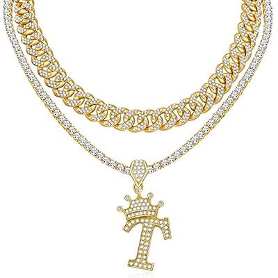 Gold plated alphabet necklace-cz studded initial M 