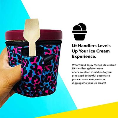 Lit Handlers Ice Cream Cooler Sleeve - Neoprene Ice Cream Pint Holder with  Handle and Pocket - Tear