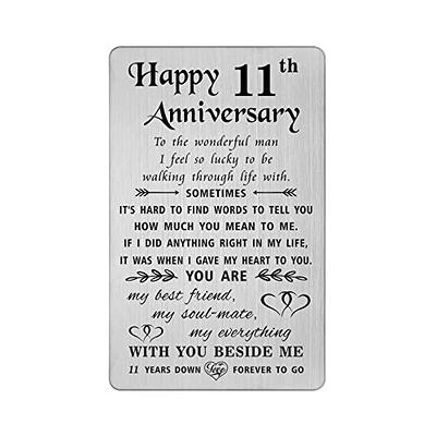 TANWIH 11th Anniversary Card for Husband - 11 Years Down Forever to Go - 11  Year Steel Wedding Anniversary Card Gifts for Him Men, Engraved Metal  Wallet Card - Yahoo Shopping