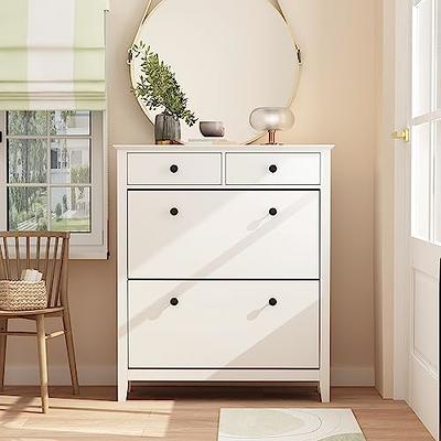 Modern Entryway White Shoe Storage Narrow Shoe Cabinet with 2 Flip Doors &  1 Drawer