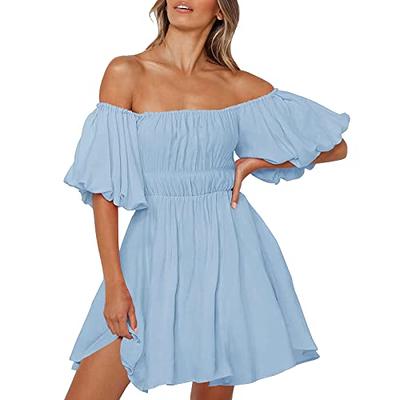 Nyybw Women's Summer Dresses Puff Sleeve Off Shoulder Mini Dress