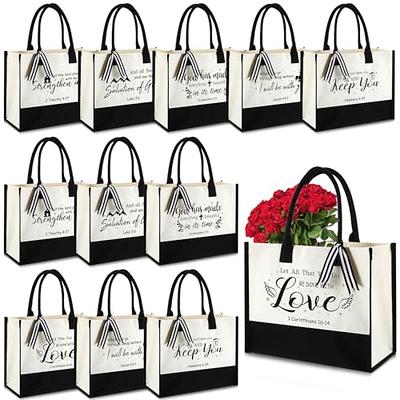 Abbylike 12 Pcs Bible Canvas Tote Bag Bulk Religious Tote Bags for Women  Large White and