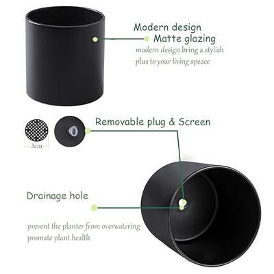 Mozing 2 Pack Ceramic Plant Pots Indoor - Set 4.8 + 6 inch Planter Pot with  Drainage Hole (Black) 