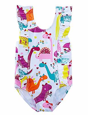 RAISEVERN Baby Girls Swimsuit Ruffles Dinosaur Bathing Suits 4T