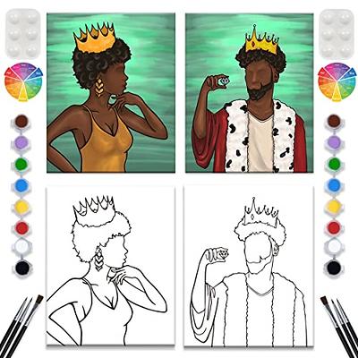 Indigo Art Studio Pre Drawn Canvas Paint Kit for Adults Kids | Stenciled |  Art Activity | Afro Queen Retro | DIY Birthday Gift & Sip and Paint With