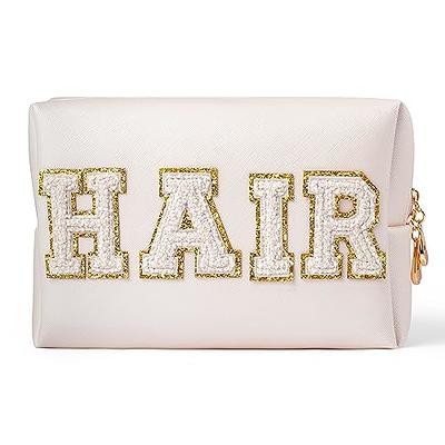 Y1tvei Bride Patch MRS Varsity Letter Cosmetic Toiletry Bag Pearl