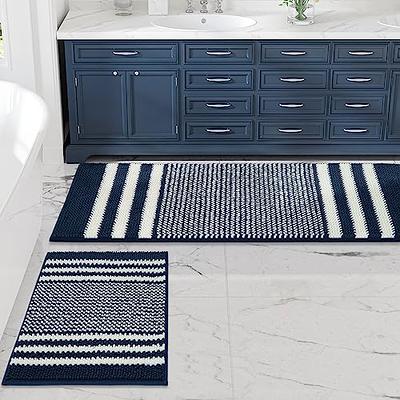 H.VERSAILTEX Grey Bathroom Rug Set Bath Mats, 2 Piece Bath Mats for  Bathroom Non Slip Thick Soft Chenille Striped Bath Rug Set, Bath Mats for  Bathroom