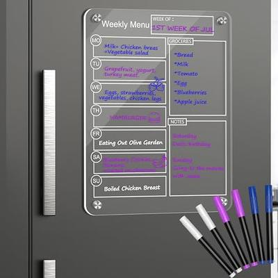 OORAII Acrylic Meal Planner Magnetic Menu Board for Kitchen French Fridge w/ 6 Markers, Clear Weekly Calendar Planning Noteboard Refrigerator Dry