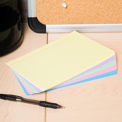 Index Cards, Ruled, 3 x 5, Assorted, 100/Pack